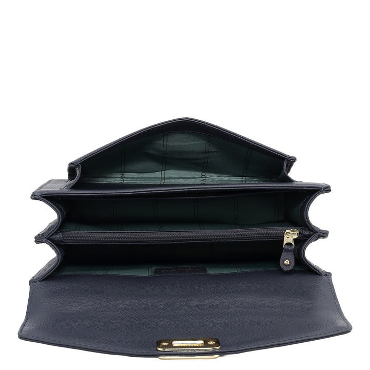 Small Wax Leather Shoulder Bag - Navy