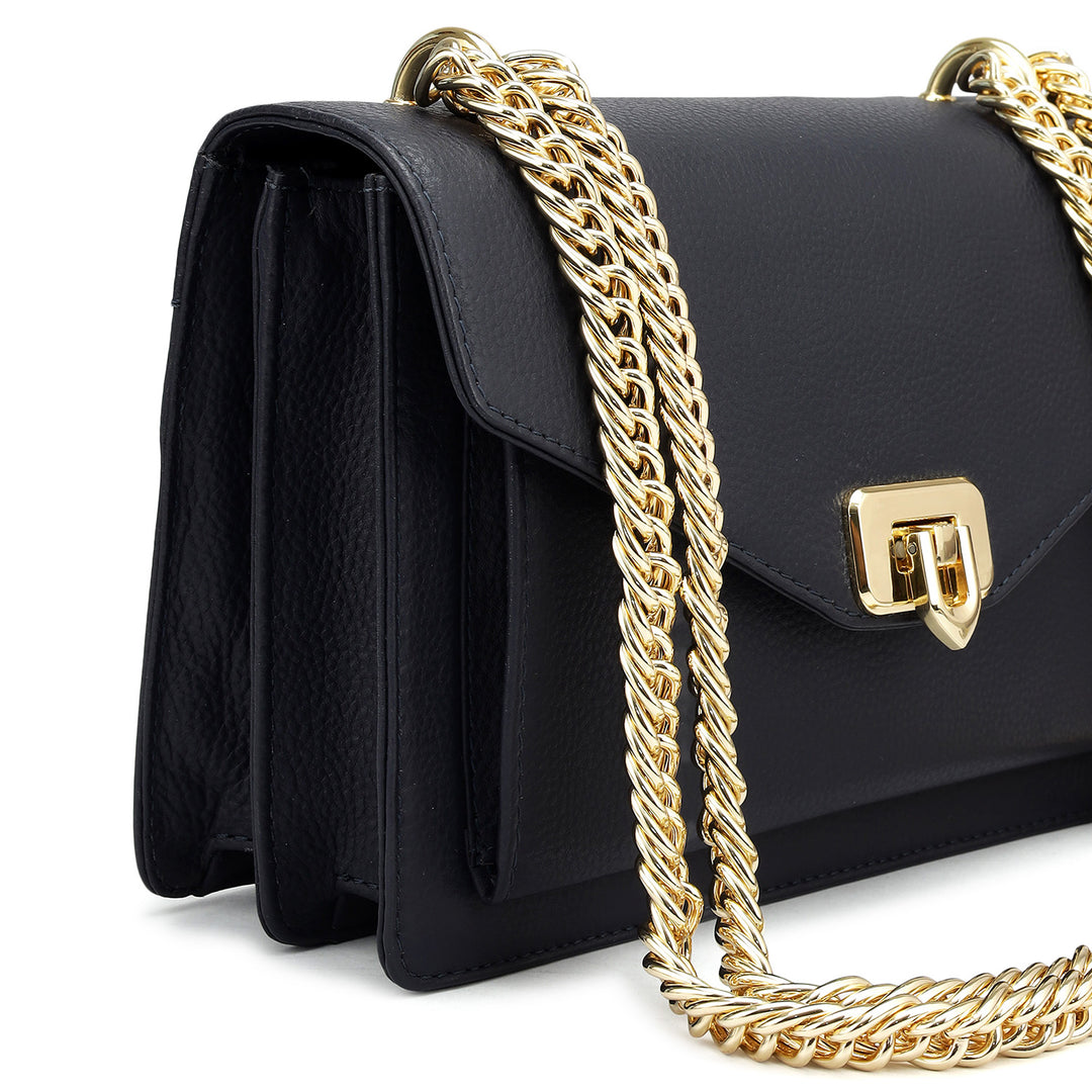 Small Wax Leather Shoulder Bag - Navy