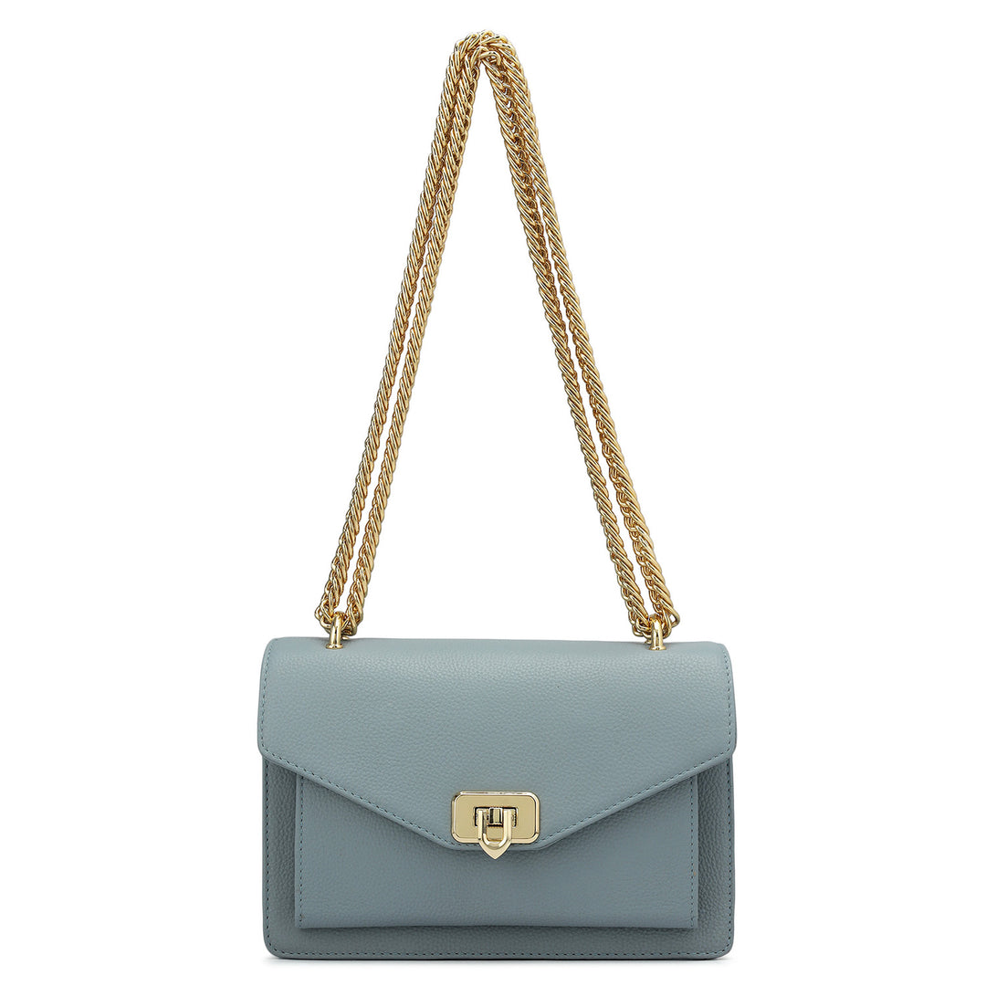 Small Wax Leather Shoulder Bag - Sky Blue