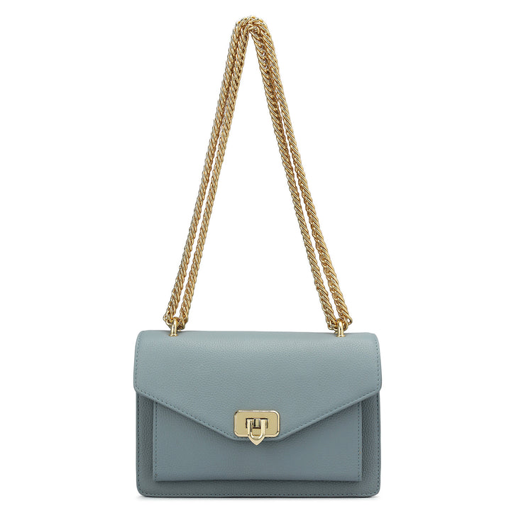 Small Wax Leather Shoulder Bag - Sky Blue