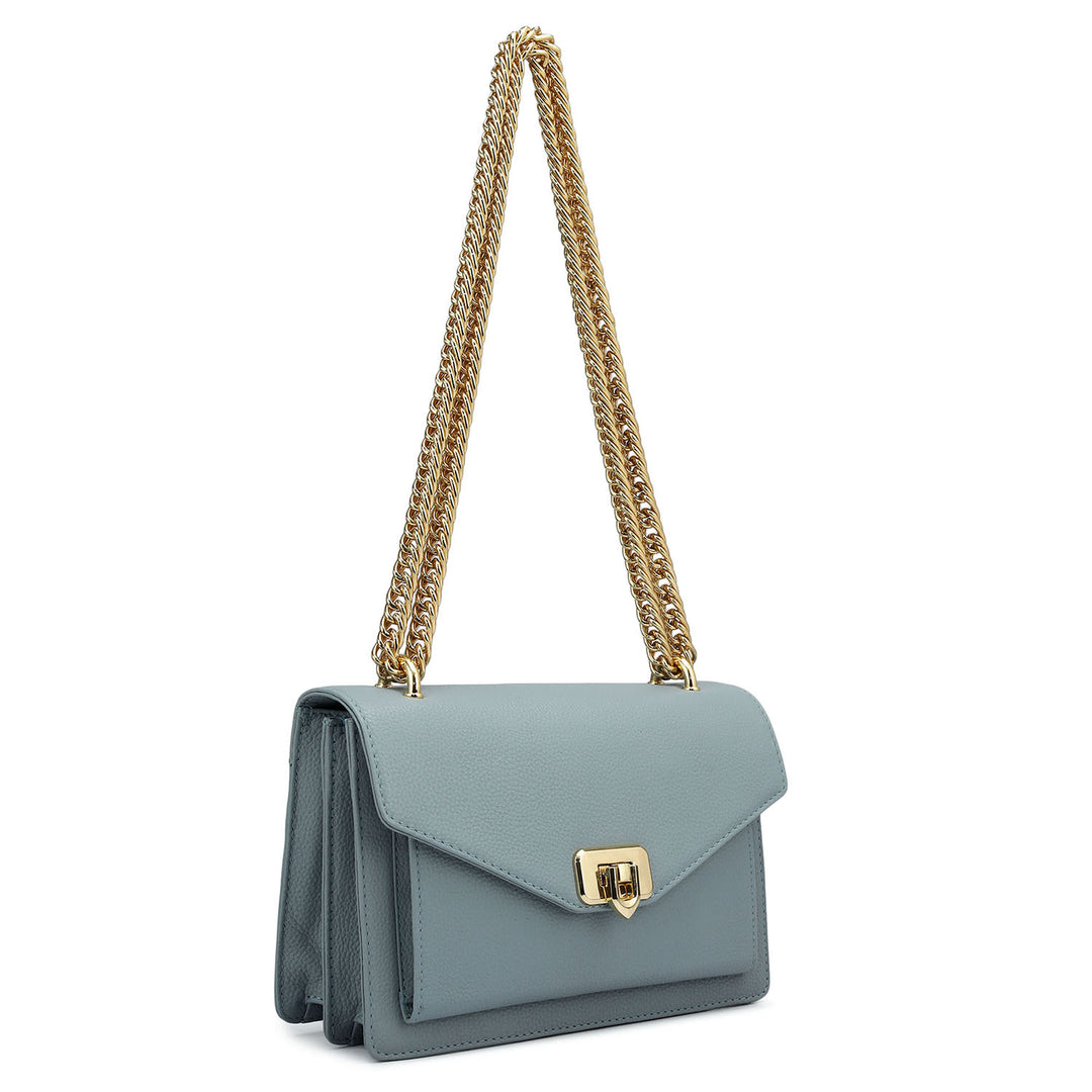 Small Wax Leather Shoulder Bag - Sky Blue