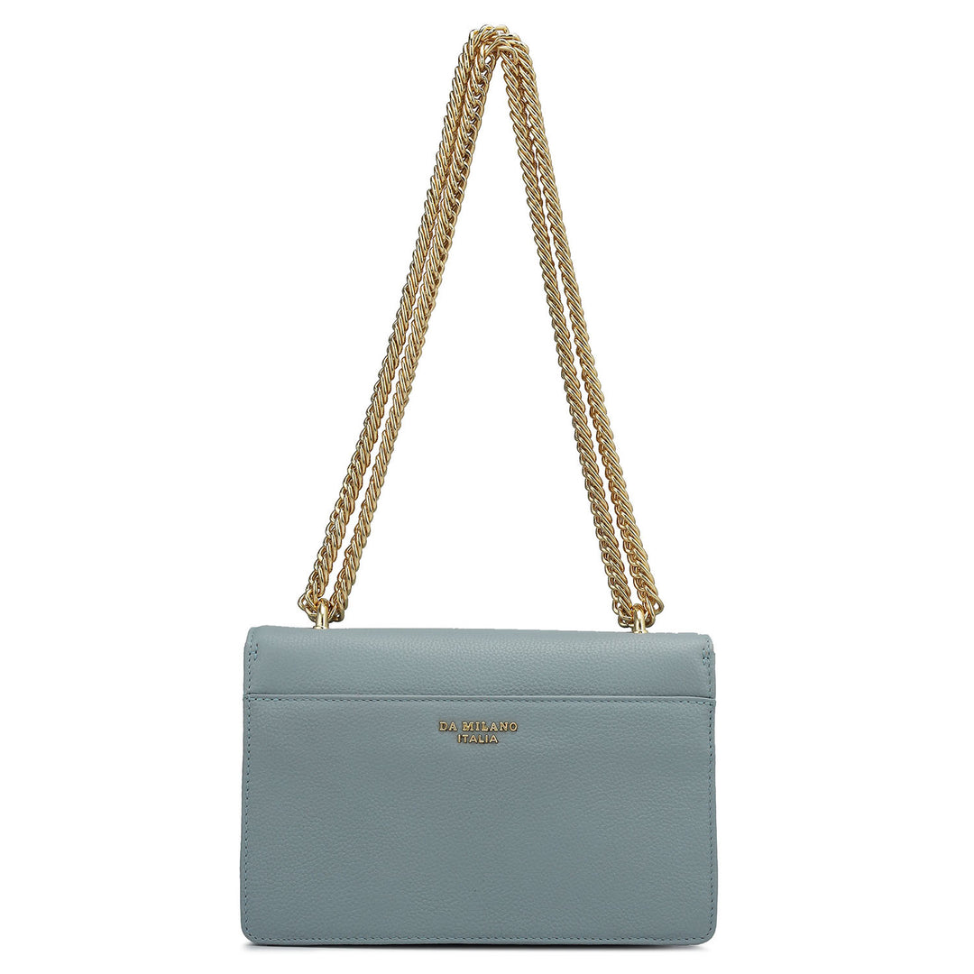 Small Wax Leather Shoulder Bag - Sky Blue