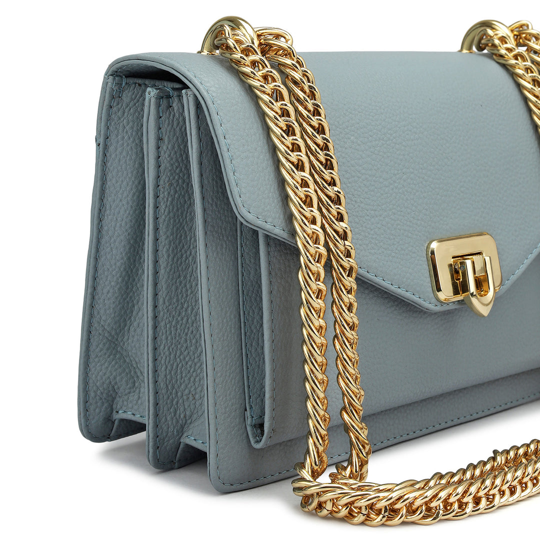 Small Wax Leather Shoulder Bag - Sky Blue
