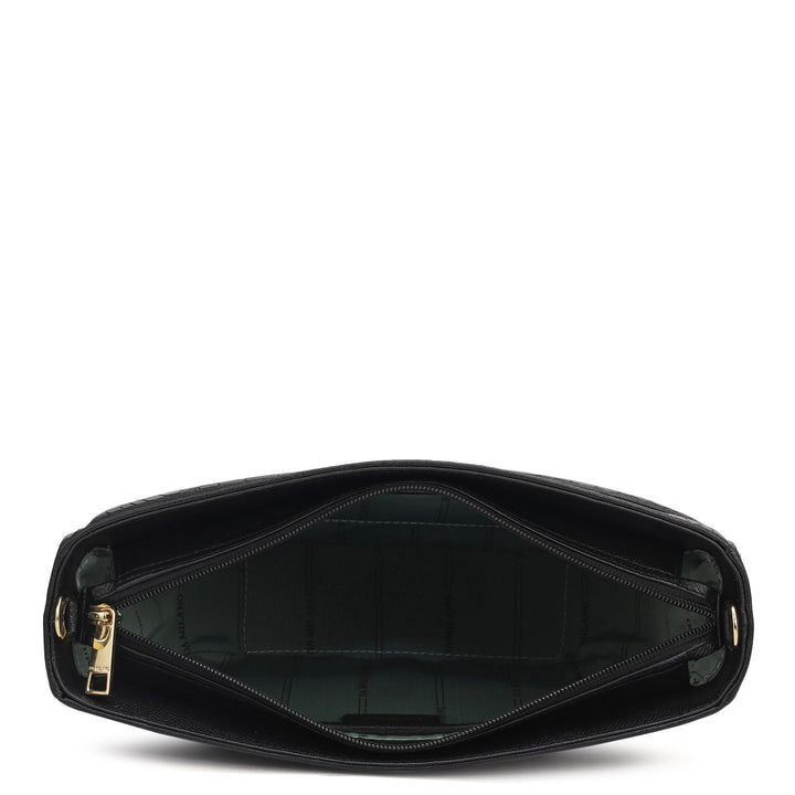 Small Croco Leather Baguette - Black