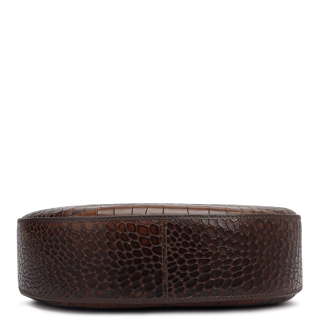 Small Croco Leather Baguette - Brown
