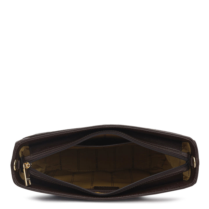 Small Croco Leather Baguette - Brown