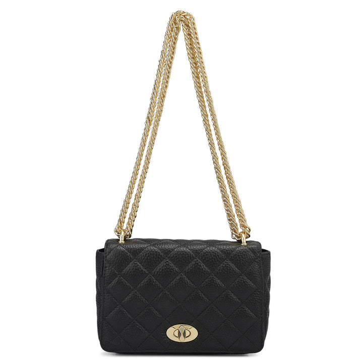 Small Quilting Leather Shoulder Bag - Black