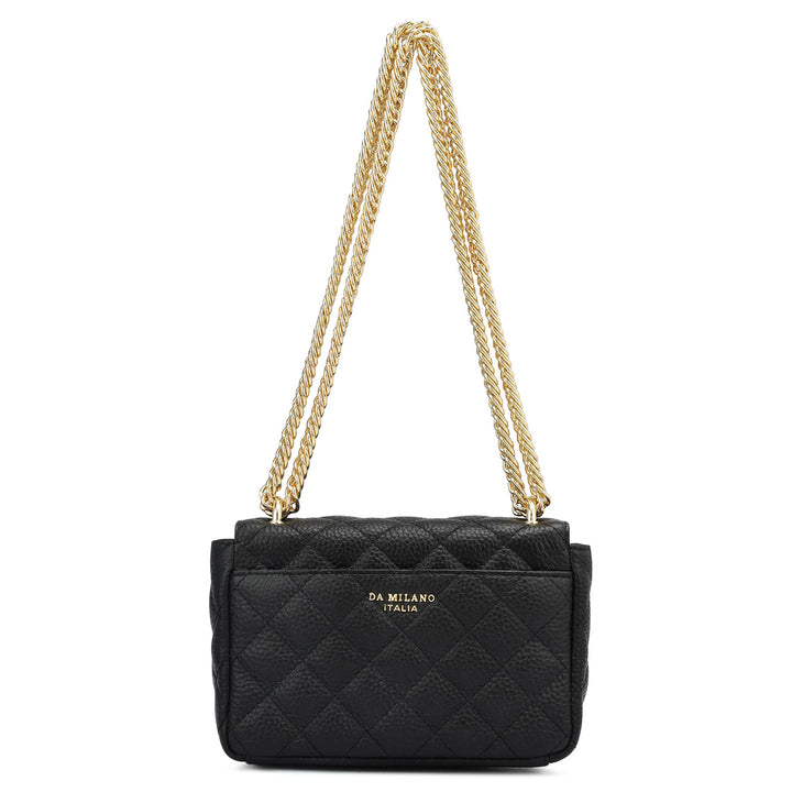 Small Quilting Leather Shoulder Bag - Black