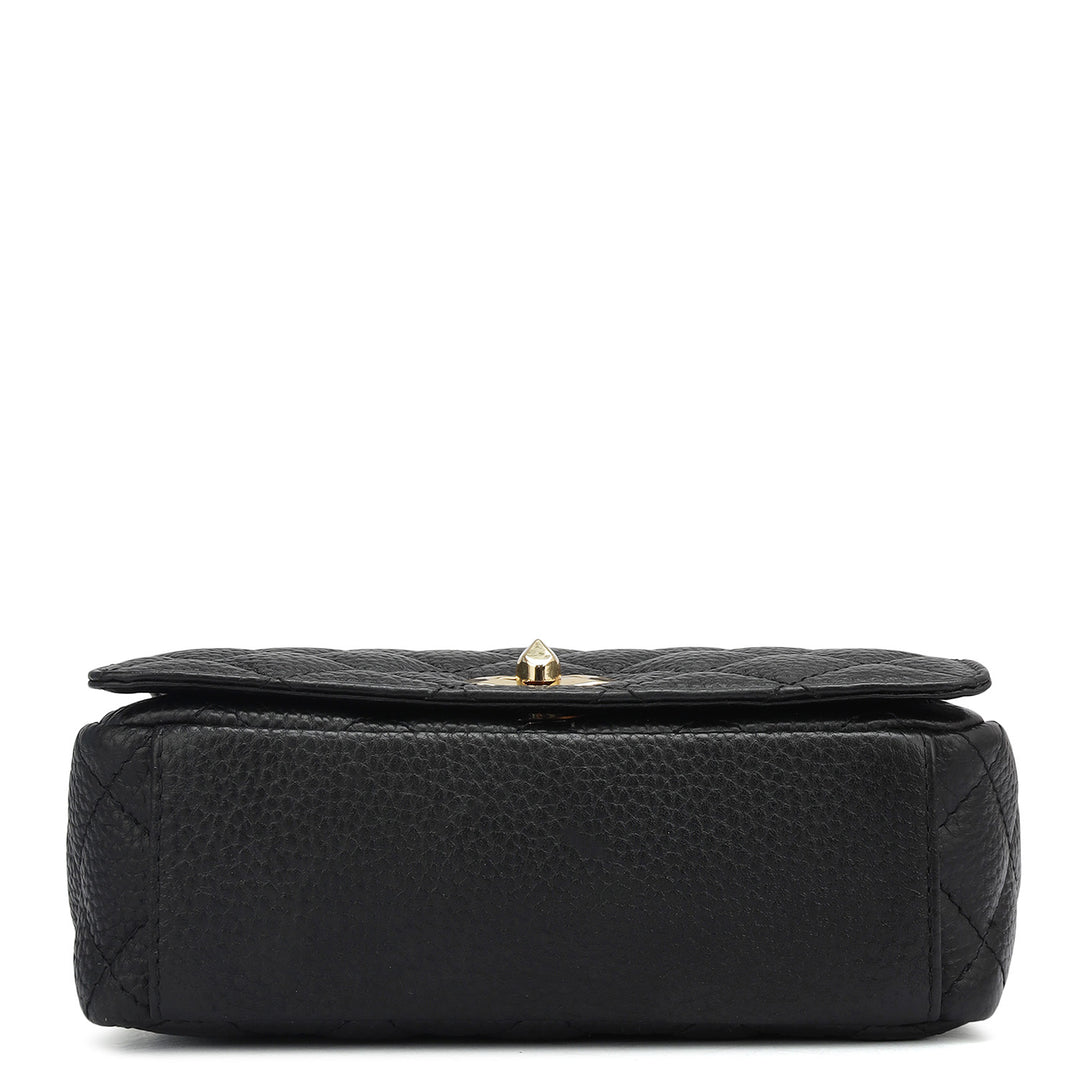 Small Quilting Leather Shoulder Bag - Black