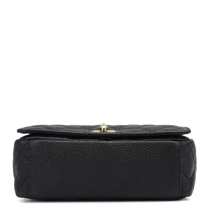 Small Quilting Leather Shoulder Bag - Black