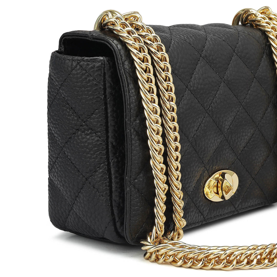 Small Quilting Leather Shoulder Bag - Black