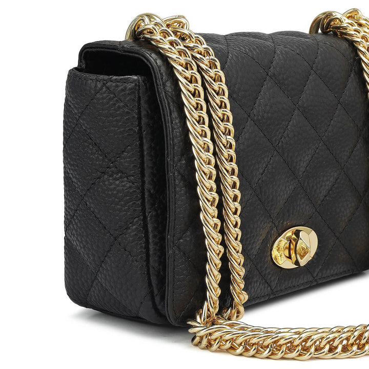 Small Quilting Leather Shoulder Bag - Black