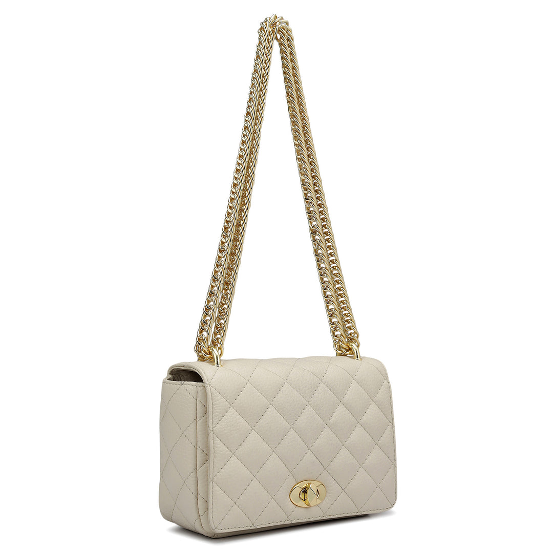 Small Quilting Leather Shoulder Bag - Butter