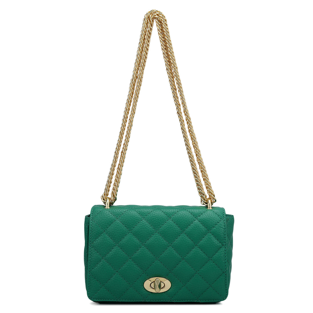 Small Quilting Leather Shoulder Bag - Emerald Green
