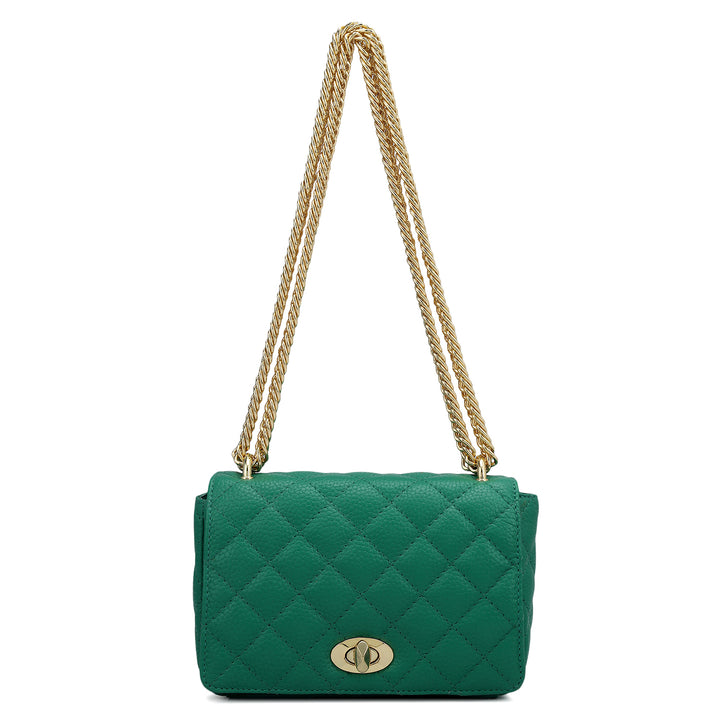 Small Quilting Leather Shoulder Bag - Emerald Green