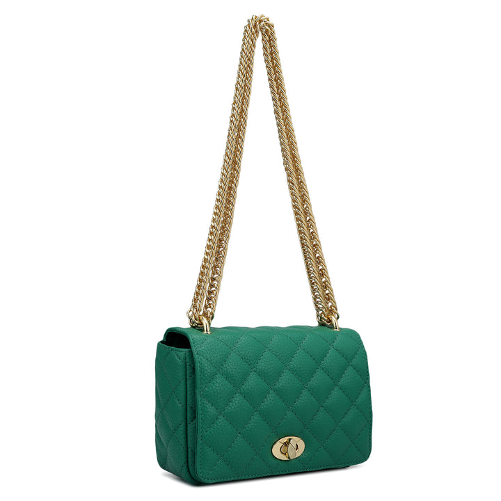 Small Quilting Leather Shoulder Bag - Emerald Green