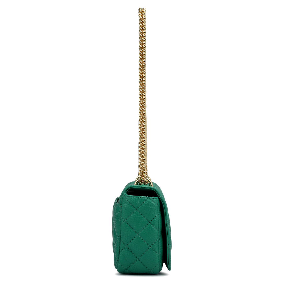 Small Quilting Leather Shoulder Bag - Emerald Green