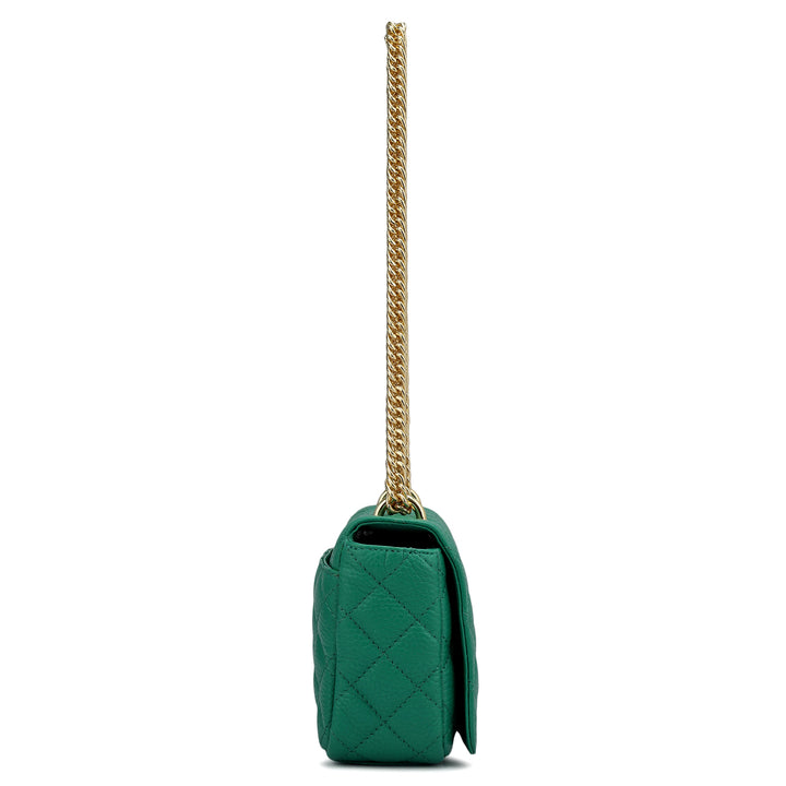 Small Quilting Leather Shoulder Bag - Emerald Green