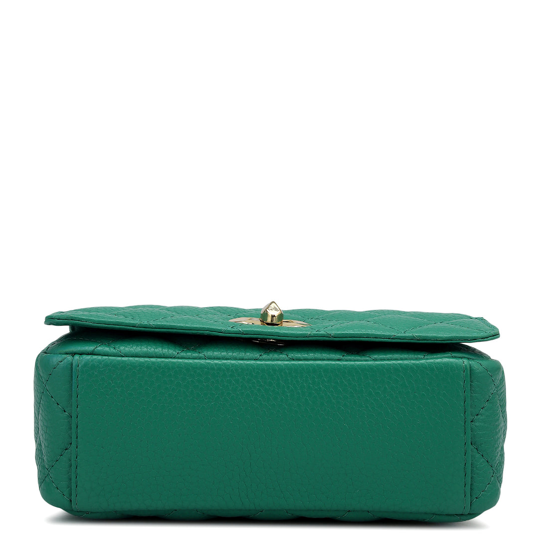 Small Quilting Leather Shoulder Bag - Emerald Green