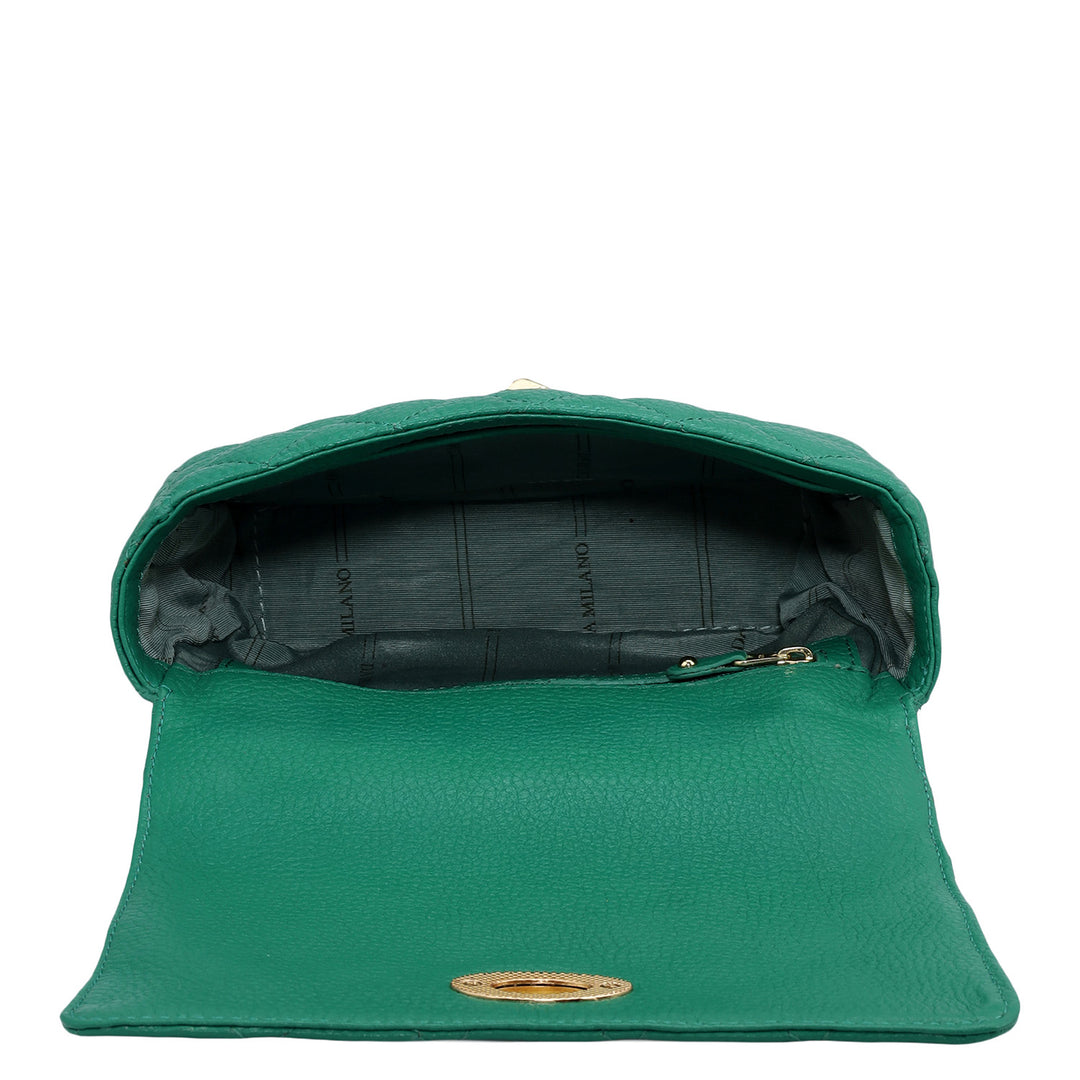 Small Quilting Leather Shoulder Bag - Emerald Green