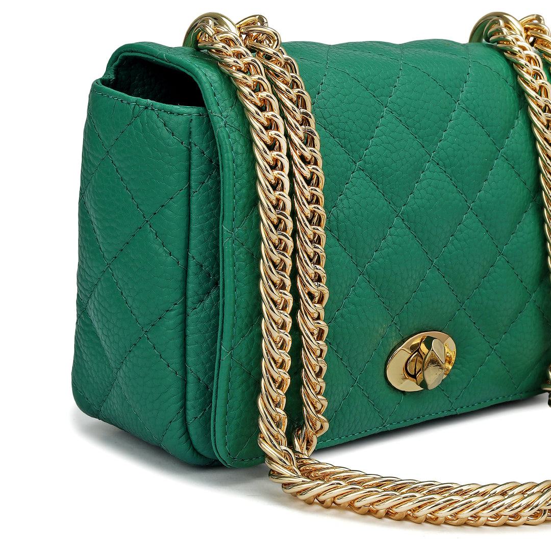 Small Quilting Leather Shoulder Bag - Emerald Green