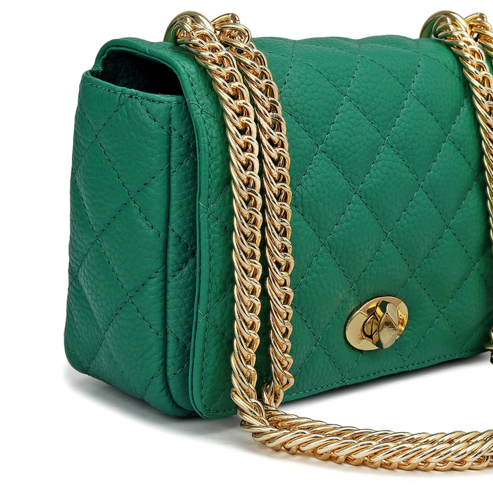 Small Quilting Leather Shoulder Bag - Emerald Green