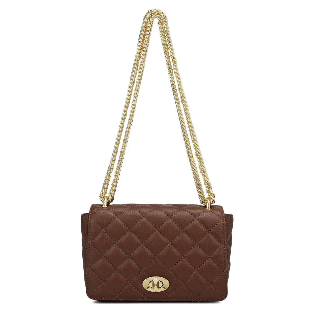 Small Quilting Leather Shoulder Bag - Espresso