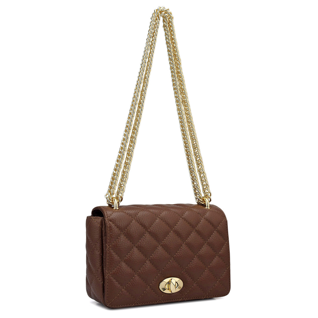 Small Quilting Leather Shoulder Bag - Espresso