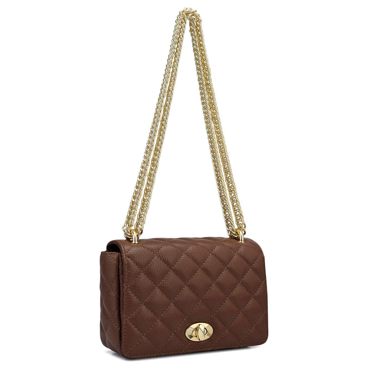 Small Quilting Leather Shoulder Bag - Espresso