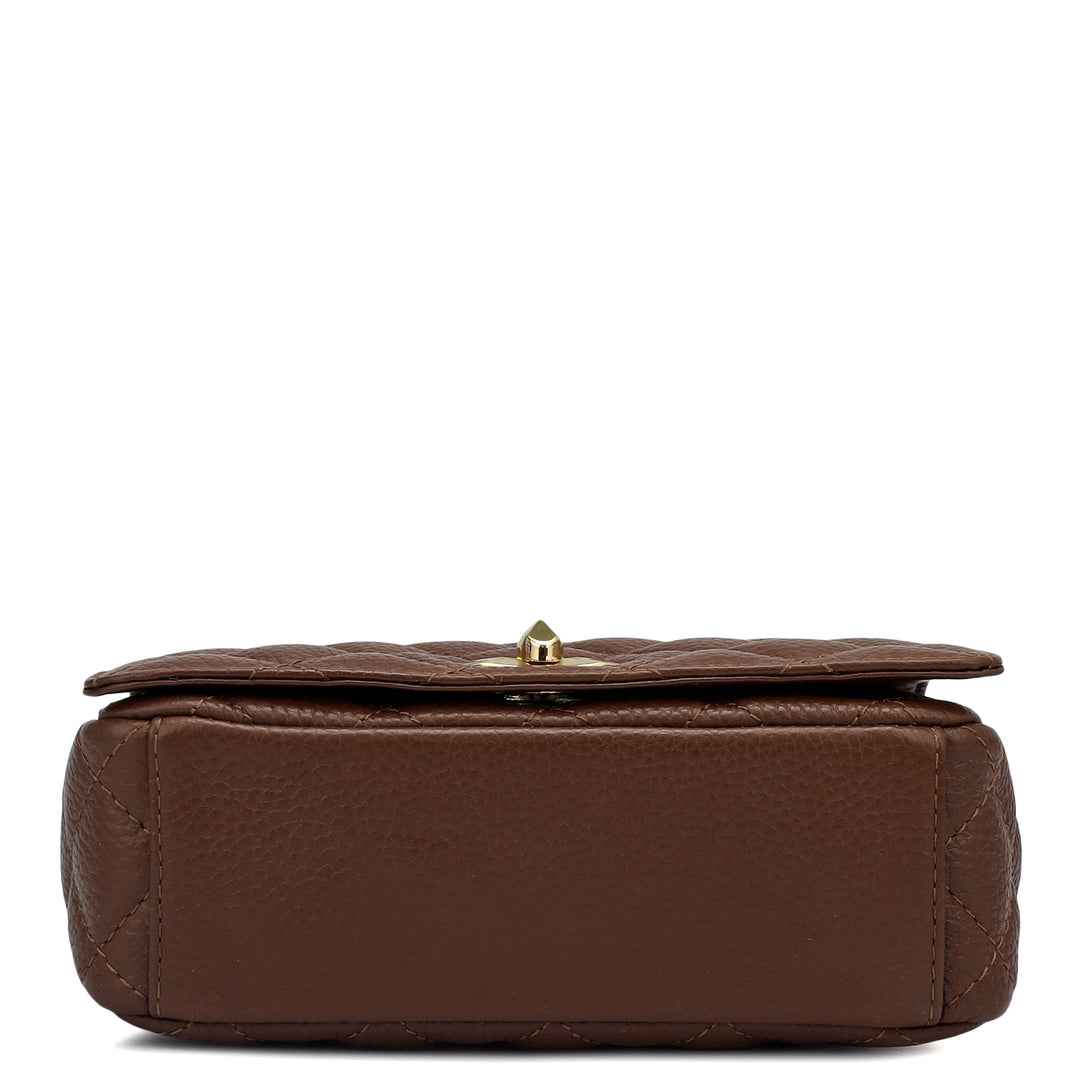 Small Quilting Leather Shoulder Bag - Espresso