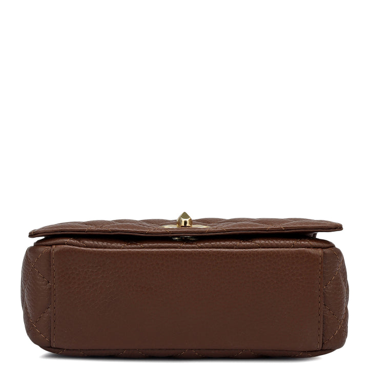 Small Quilting Leather Shoulder Bag - Espresso