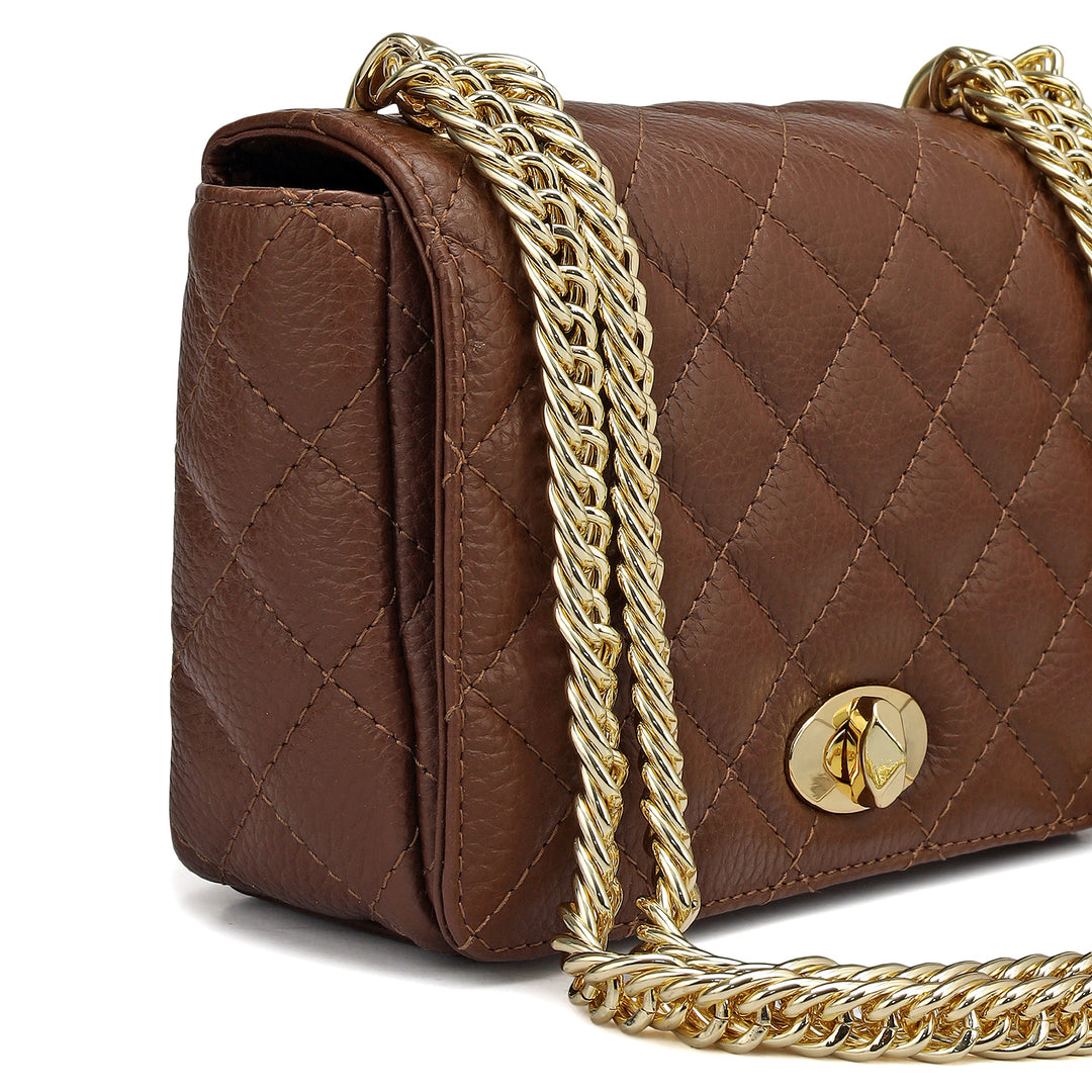 Small Quilting Leather Shoulder Bag - Espresso