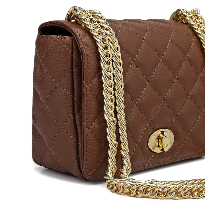 Small Quilting Leather Shoulder Bag - Espresso