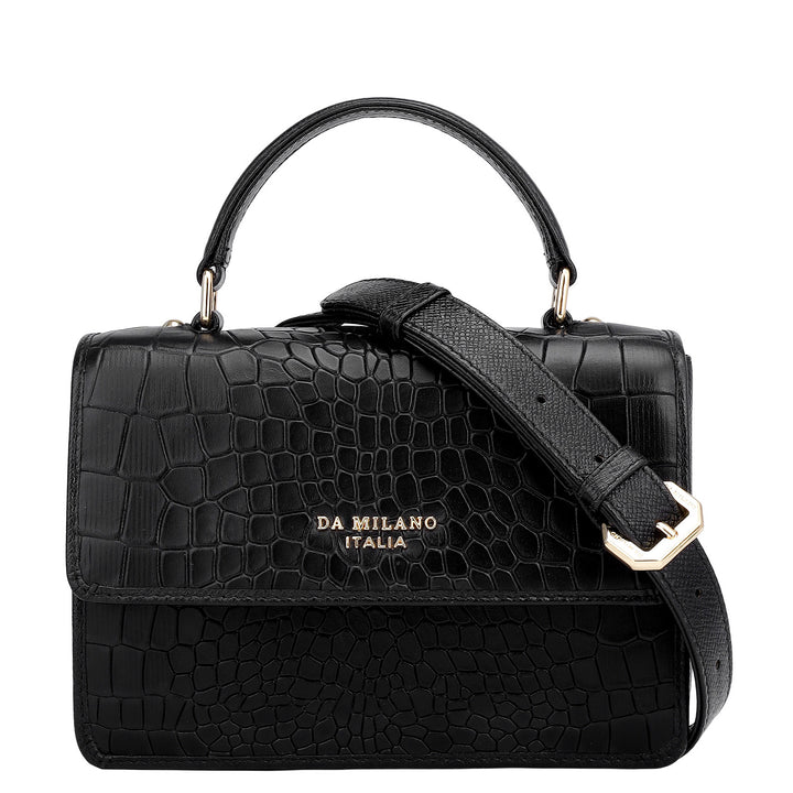 Small Croco Leather Satchel - Black