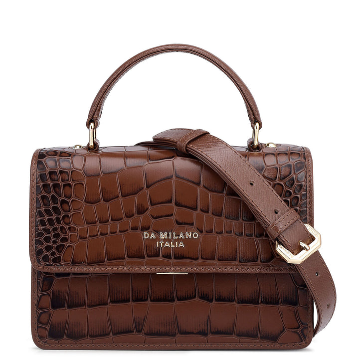 Small Croco Leather Satchel - Date