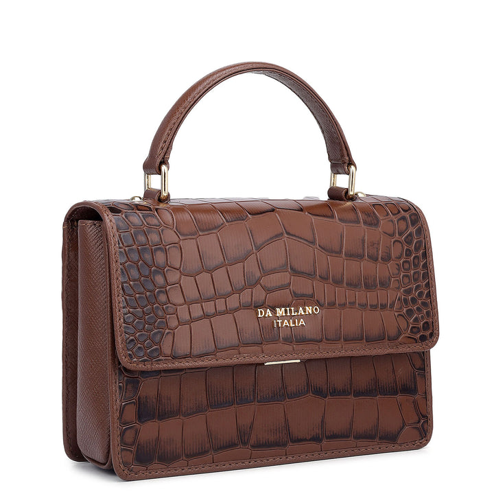 Small Croco Leather Satchel - Date
