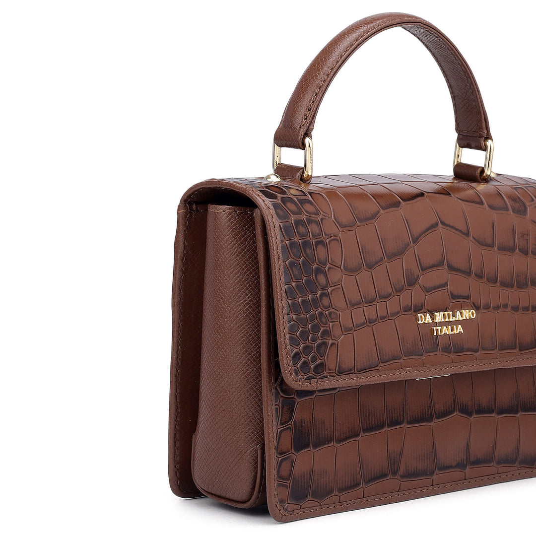 Small Croco Leather Satchel - Date