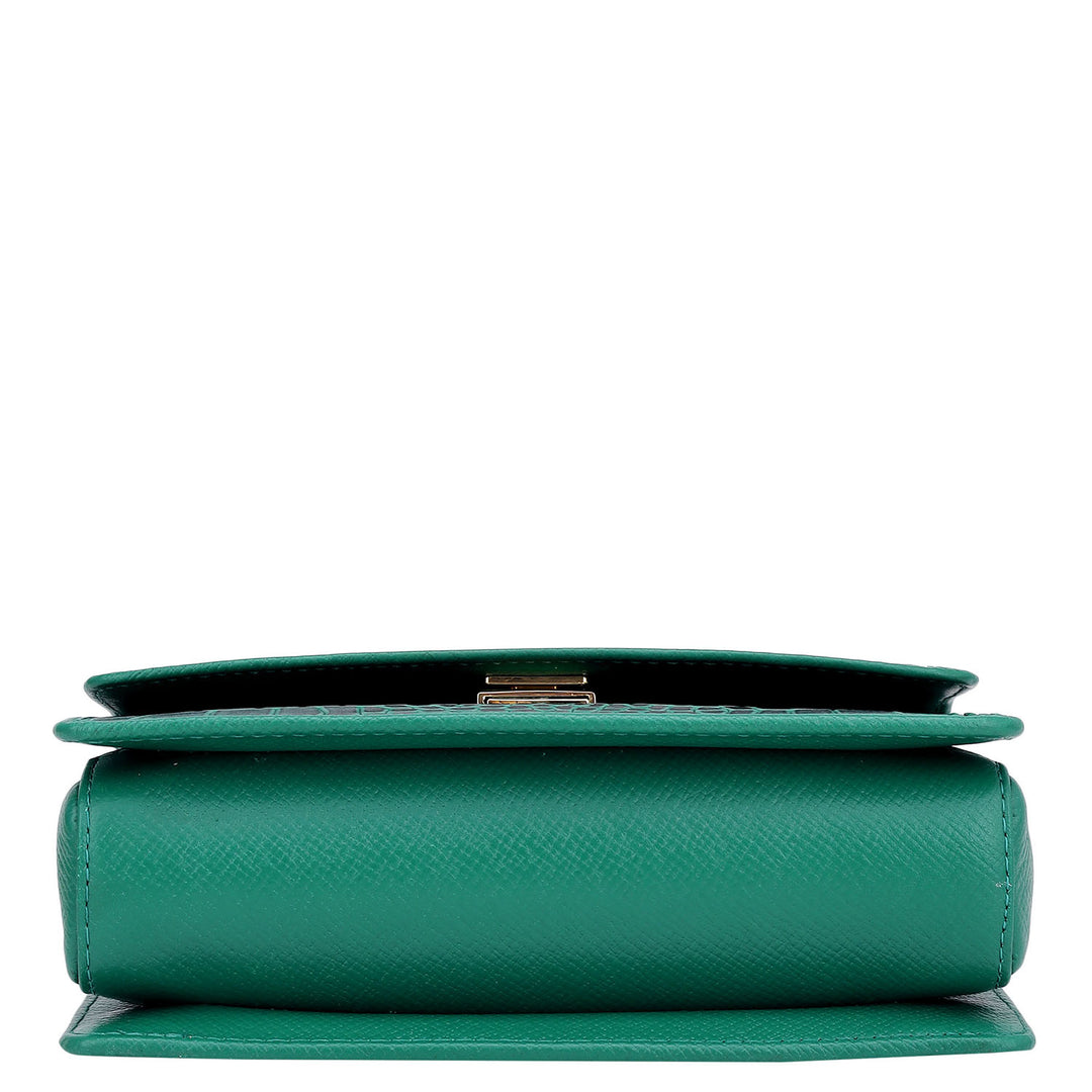 Small Croco Leather Satchel - Emerald Green