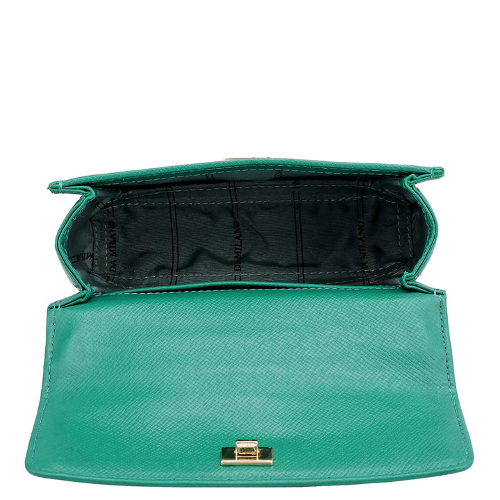 Small Croco Leather Satchel - Emerald Green