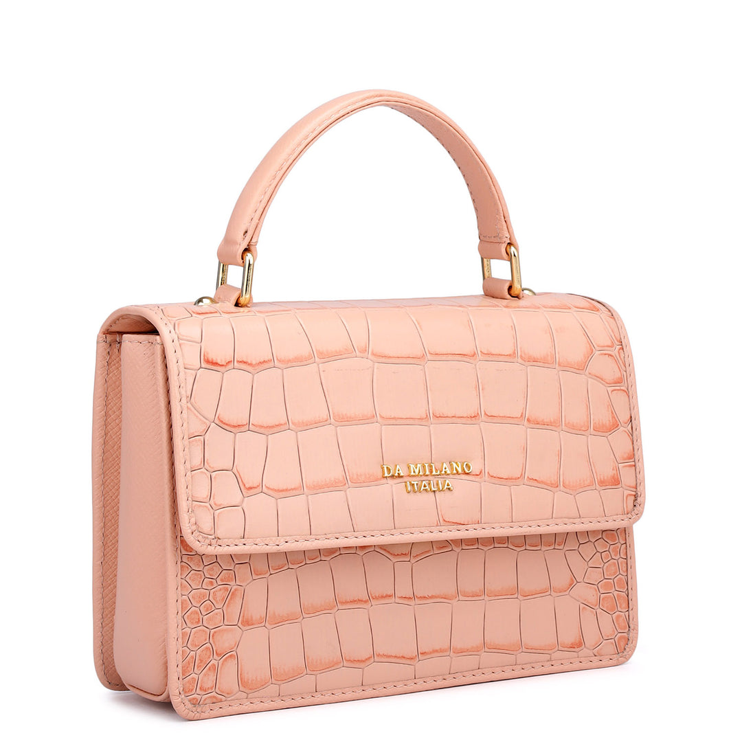 Small Croco Leather Satchel - Peach