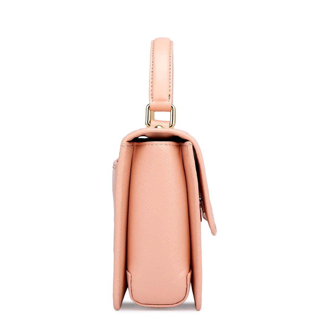 Small Croco Leather Satchel - Peach