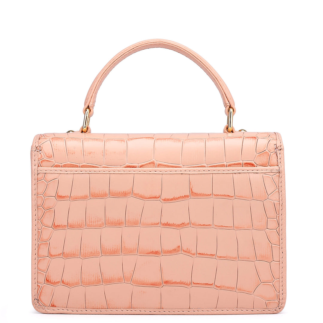 Small Croco Leather Satchel - Peach