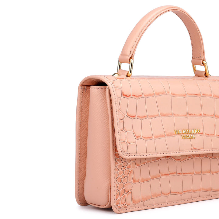 Small Croco Leather Satchel - Peach