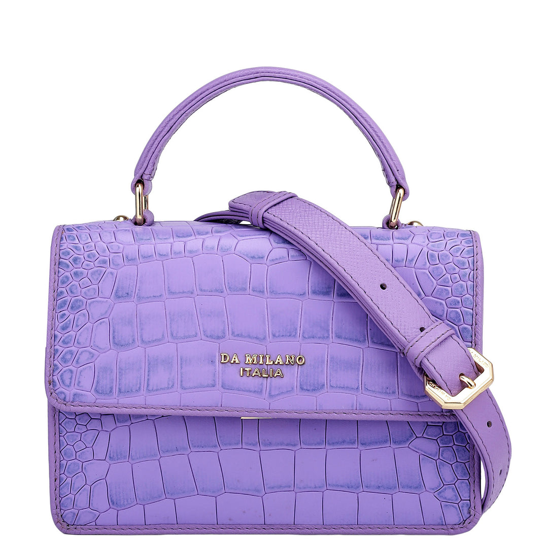 Small Croco Leather Satchel - Purple Haze