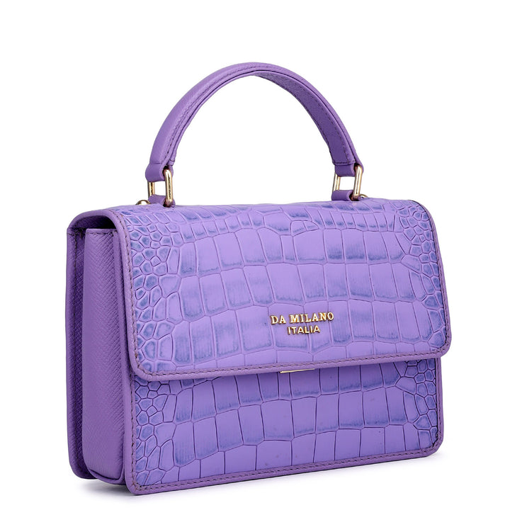 Small Croco Leather Satchel - Purple Haze