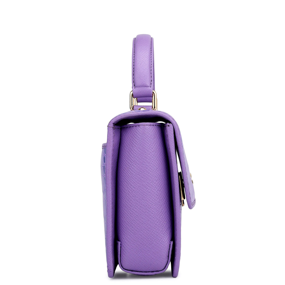 Small Croco Leather Satchel - Purple Haze