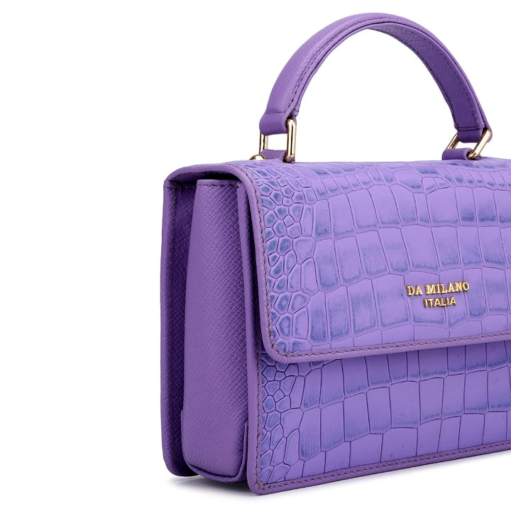 Small Croco Leather Satchel - Purple Haze