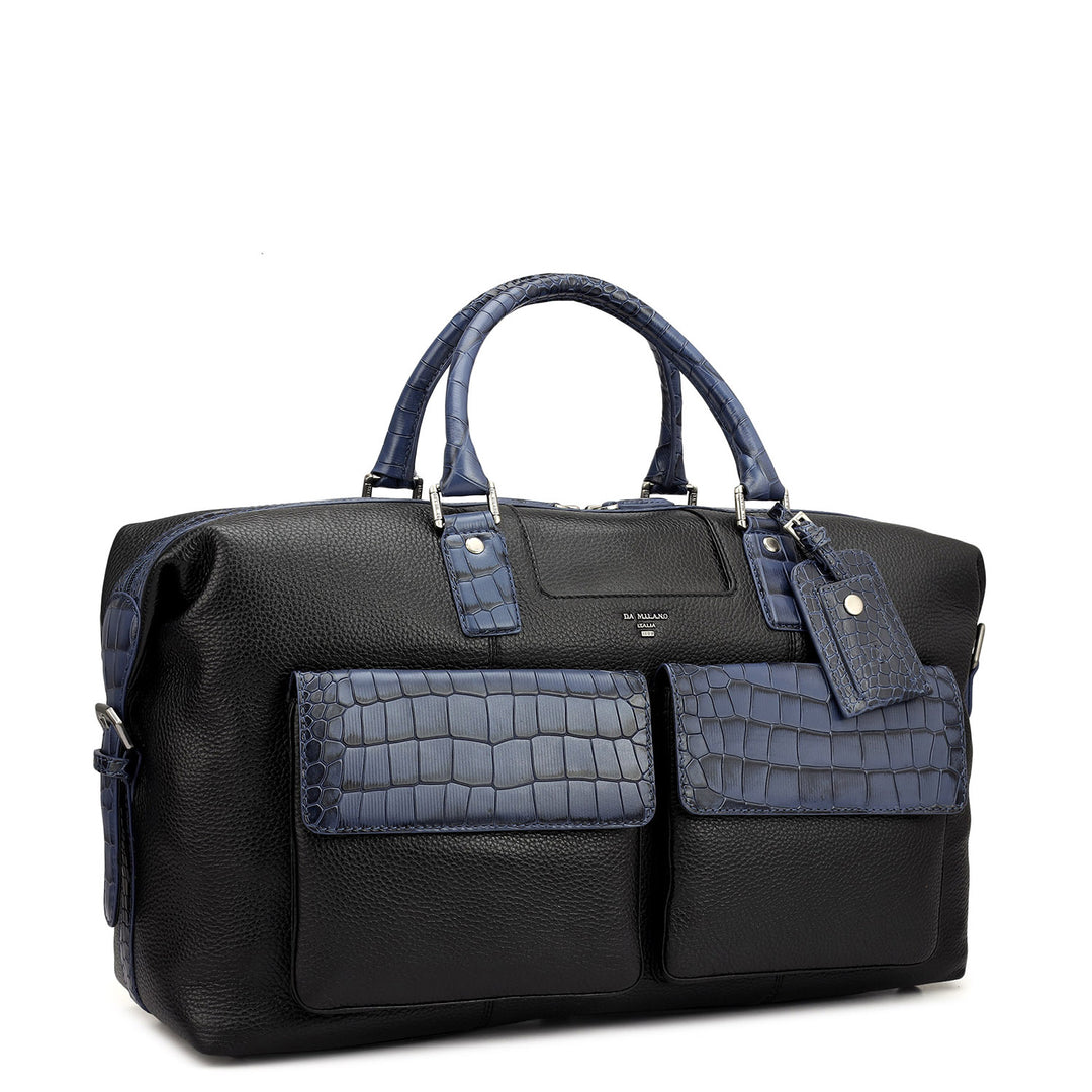 Wax Croco Leather Luggage - Black
