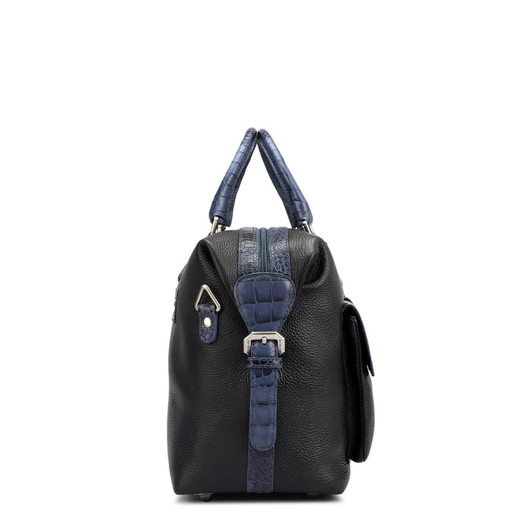 Wax Croco Leather Luggage - Black