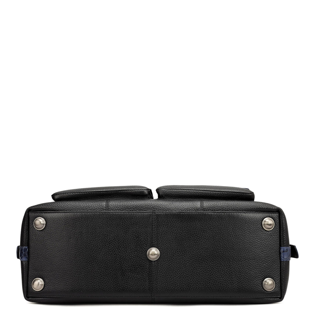 Wax Croco Leather Luggage - Black